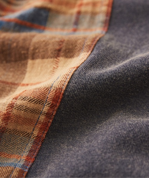 【セール】チェック×デニムリメイク風長袖プルオーバー（Tシャツ/カットソー）｜CUBE SUGAR（キューブシュガー）