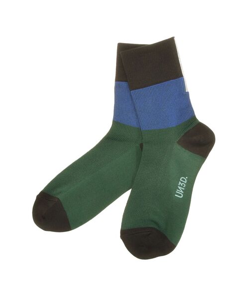 UN3D.（アンスリード）の「BACK FOIL BLOCK SOCKS / バックフォイルブロックソックス（ソックス/靴下・レディース・グレー/ブラック/カーキ・FREE）」の2枚目の写真