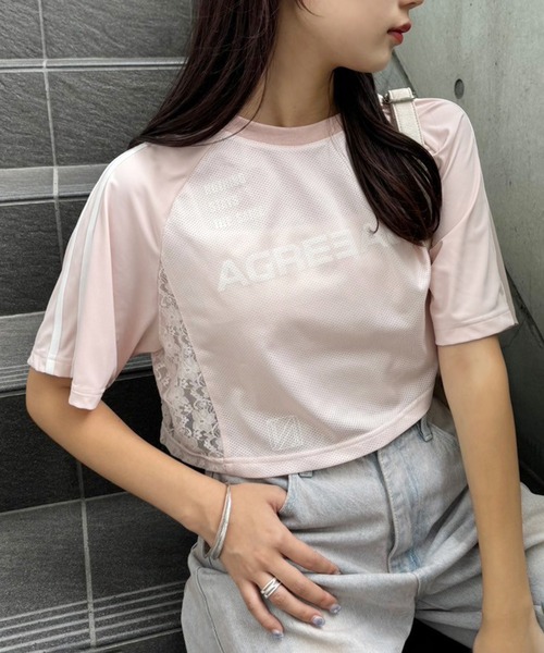 one after another NICE CLAUP（ワンアフターアナザーナイスクラップ）の「サイドレースゲームT（Tシャツ/カットソー・レディース・ピンク/オフホワイト/ネイビー・FREE）」の3枚目の写真