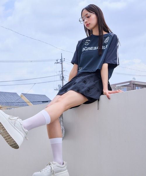 one after another NICE CLAUP（ワンアフターアナザーナイスクラップ）の「サイドレースゲームT（Tシャツ/カットソー・レディース・ピンク/オフホワイト/ネイビー・FREE）」の10枚目の写真