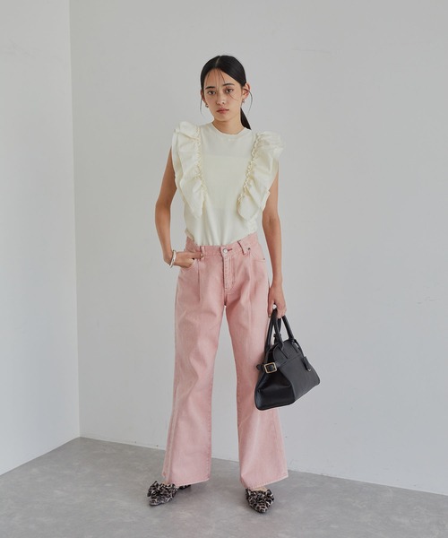 VIS（ビス）の「【洗える】異素材ドッキングフリルニットプルオーバー（Tシャツ/カットソー・レディース・ピンク系その他2/ブルー系その他4/ホワイト系その他5・FREE）」の5枚目の写真