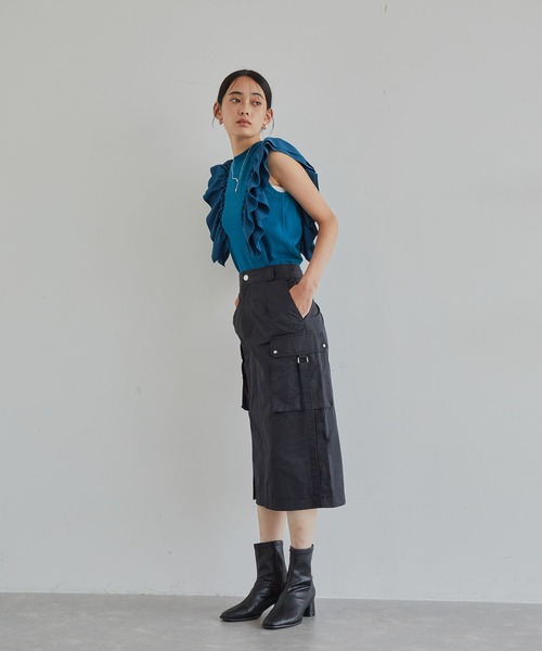 VIS（ビス）の「【洗える】異素材ドッキングフリルニットプルオーバー（Tシャツ/カットソー・レディース・ピンク系その他2/ブルー系その他4/ホワイト系その他5・FREE）」の6枚目の写真