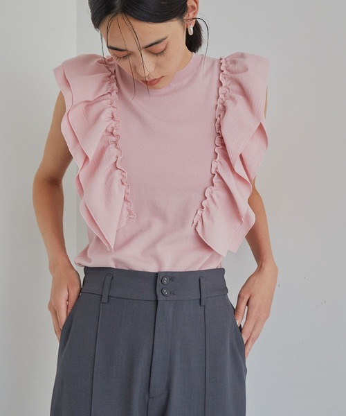 VIS（ビス）の「【洗える】異素材ドッキングフリルニットプルオーバー（Tシャツ/カットソー・レディース・ピンク系その他2/ブルー系その他4/ホワイト系その他5・FREE）」の7枚目の写真