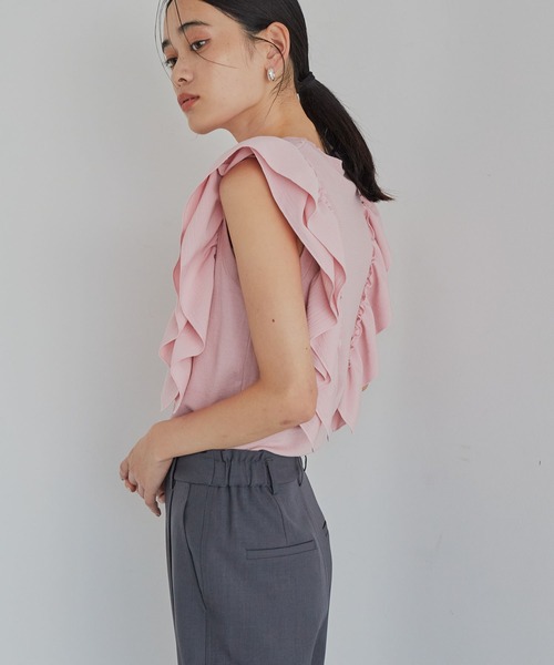 VIS（ビス）の「【洗える】異素材ドッキングフリルニットプルオーバー（Tシャツ/カットソー・レディース・ピンク系その他2/ブルー系その他4/ホワイト系その他5・FREE）」の8枚目の写真