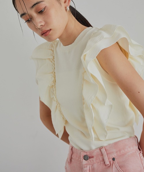 VIS（ビス）の「【洗える】異素材ドッキングフリルニットプルオーバー（Tシャツ/カットソー・レディース・ピンク系その他2/ブルー系その他4/ホワイト系その他5・FREE）」の9枚目の写真