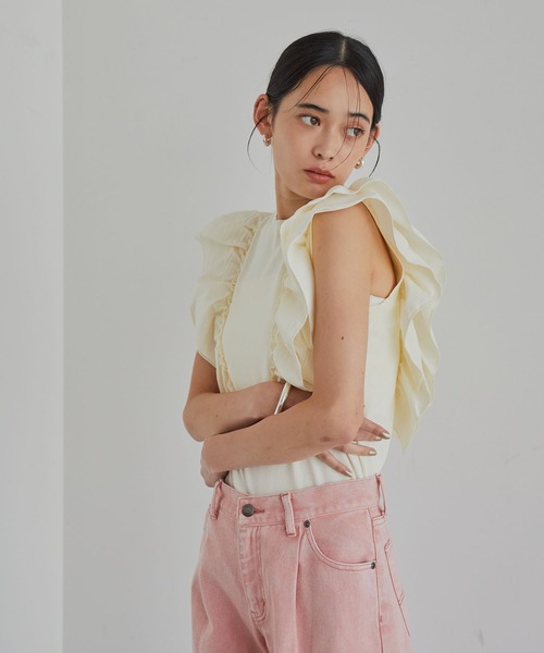 VIS（ビス）の「【洗える】異素材ドッキングフリルニットプルオーバー（Tシャツ/カットソー・レディース・ピンク系その他2/ブルー系その他4/ホワイト系その他5・FREE）」の10枚目の写真