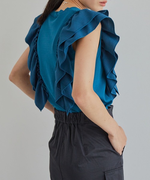 VIS（ビス）の「【洗える】異素材ドッキングフリルニットプルオーバー（Tシャツ/カットソー・レディース・ピンク系その他2/ブルー系その他4/ホワイト系その他5・FREE）」の12枚目の写真