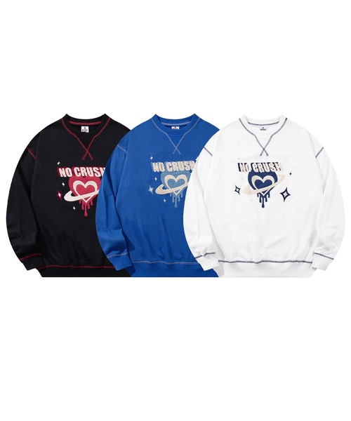 HOOK(フック)の「HOOK -original- レトロ調溶けるハートパッチワークスウェット(スウェット・メンズ・ブラック/ホワイト/ブルー・XL/L/M)」の4枚目の写真
