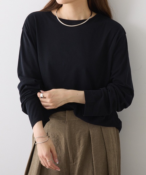 PUAL CE CIN（ピュアルセシン）の「コットンシアークルーネックカットソー（Tシャツ/カットソー・レディース・ライトグレー/オフホワイト/ブラック/オレンジ系その他・FREE）」の5枚目の写真