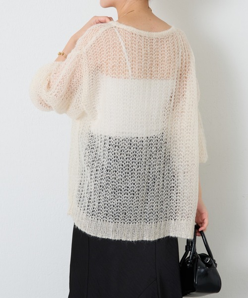 COLLAGE GALLARDAGALANTE（コラージュガリャルダガランテ）の「箔プリントシアーモヘアニット（ニット/セーター・レディース・アイボリー/オレンジ・FREE）」の7枚目の写真