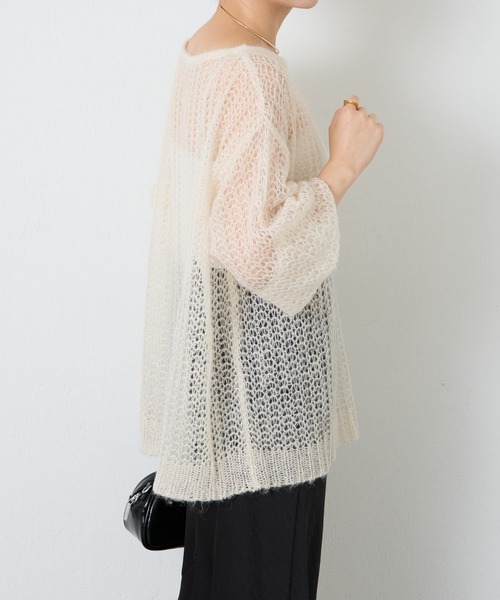 COLLAGE GALLARDAGALANTE（コラージュガリャルダガランテ）の「箔プリントシアーモヘアニット（ニット/セーター・レディース・アイボリー/オレンジ・FREE）」の8枚目の写真