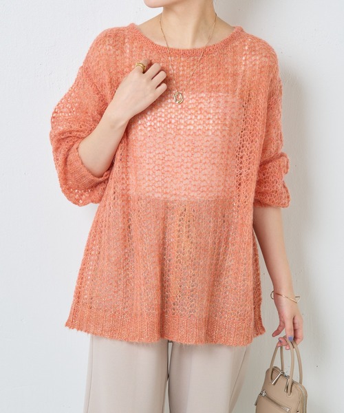 COLLAGE GALLARDAGALANTE（コラージュガリャルダガランテ）の「箔プリントシアーモヘアニット（ニット/セーター・レディース・アイボリー/オレンジ・FREE）」の14枚目の写真