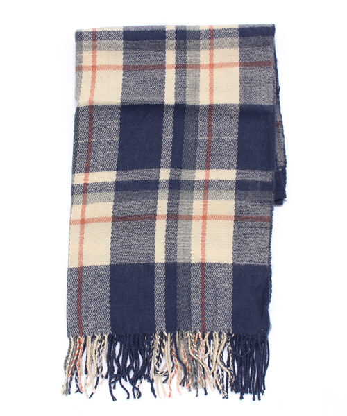 salut!（サリュ!）の「ﾁｪｯｸｼｮｰﾙ（マフラー・レディース・グレー/ネイビー/ホワイト・FREE）」の3枚目の写真