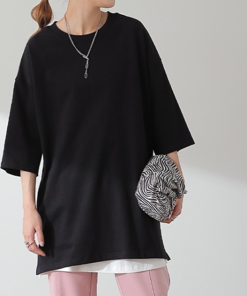 HUG.U(ハグユー)の「ガシッと綿Tシャツ(Tシャツ/カットソー・レディース・モカ/ダークグレー/グリーン/ホワイト/セージグリーン/クリーム/ブラック・FREE)」の3枚目の写真