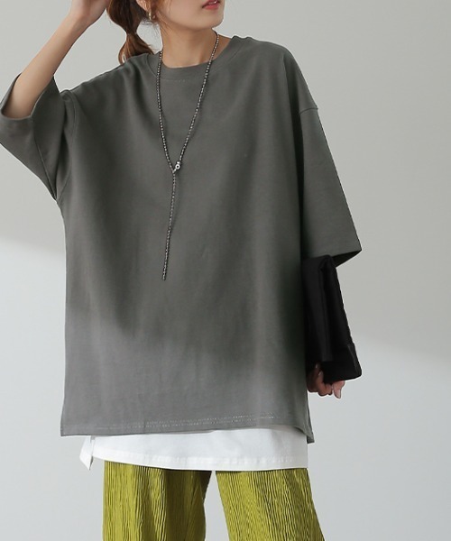 HUG.U(ハグユー)の「ガシッと綿Tシャツ(Tシャツ/カットソー・レディース・モカ/ダークグレー/グリーン/ホワイト/セージグリーン/クリーム/ブラック・FREE)」の14枚目の写真