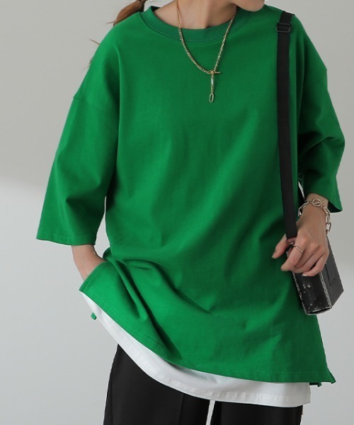 HUG.U(ハグユー)の「ガシッと綿Tシャツ(Tシャツ/カットソー・レディース・モカ/ダークグレー/グリーン/ホワイト/セージグリーン/クリーム/ブラック・FREE)」の22枚目の写真