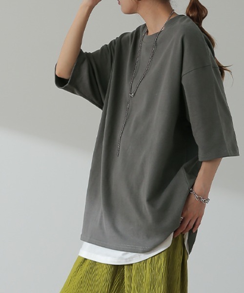 HUG.U(ハグユー)の「ガシッと綿Tシャツ(Tシャツ/カットソー・レディース・モカ/ダークグレー/グリーン/ホワイト/セージグリーン/クリーム/ブラック・FREE)」の15枚目の写真
