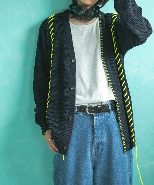 セール】『ユニセックス』ブランケットステッチカーディガン