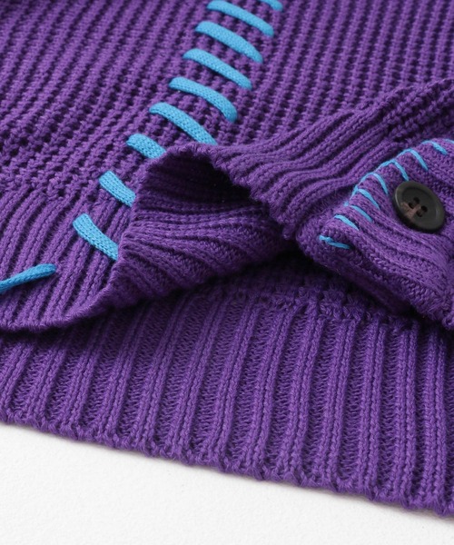 SENSE OF PLACE by URBAN RESEARCH（センスオブプレイスバイアーバンリサーチ）の「『ユニセックス』ブランケットステッチカーディガン（カーディガン/ボレロ・メンズ・ネイビー/パープル/ライトグレー・MEDIUM/LARGE）」の12枚目の写真