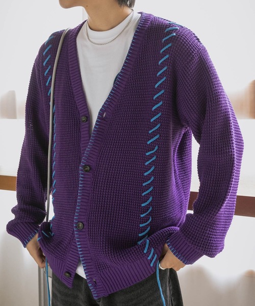 セール】『ユニセックス』ブランケットステッチカーディガン