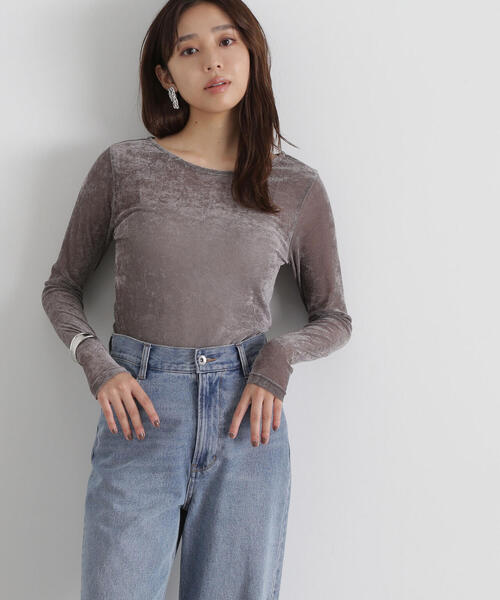 NATURAL BEAUTY BASIC(ナチュラルビューティーベーシック)の「◇【Oggi・美人百花掲載】ベロアボートネックカットソー(Tシャツ/カットソー・レディース・オリーブ/ブラック/オフホワイト/グレー・FREE)」の14枚目の写真