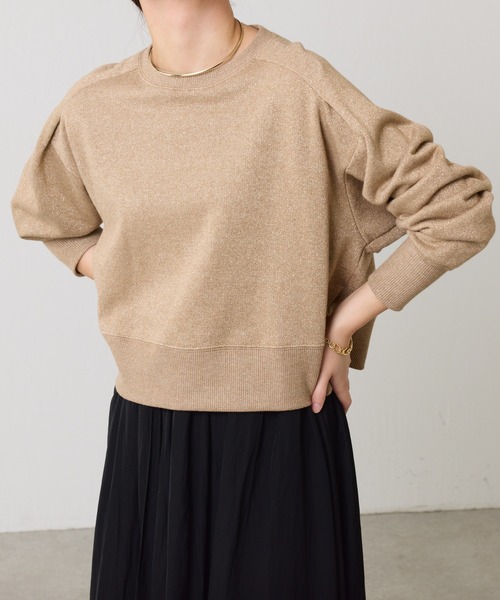 COLLAGE GALLARDAGALANTE（コラージュガリャルダガランテ）の「クロップドラメ裏毛スウェット/WEB限定（Tシャツ/カットソー・レディース・ゴールド/シルバー・FREE）」の2枚目の写真