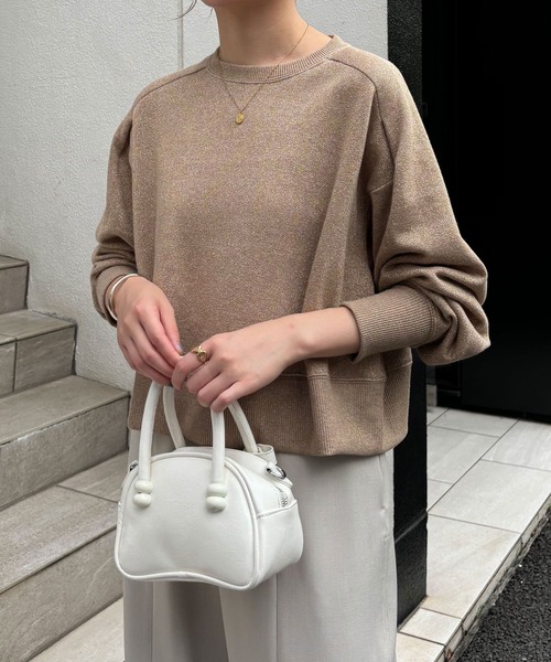 COLLAGE GALLARDAGALANTE（コラージュガリャルダガランテ）の「クロップドラメ裏毛スウェット/WEB限定（Tシャツ/カットソー・レディース・ゴールド/シルバー・FREE）」の9枚目の写真