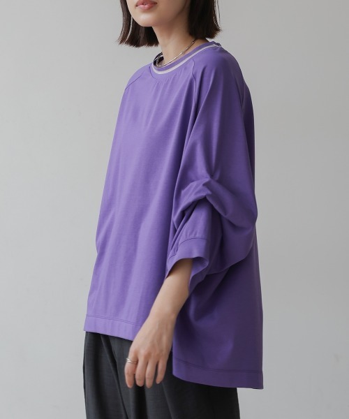 Bou Jeloud(ブージュルード)の「衿ライン2WAYスリーブプルオーバー(Tシャツ/カットソー・レディース・キャメル/パープル/ブラック・FREE)」の9枚目の写真