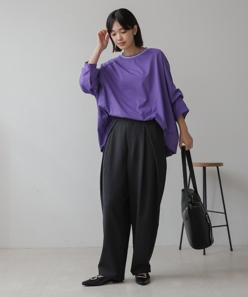 Bou Jeloud(ブージュルード)の「衿ライン2WAYスリーブプルオーバー(Tシャツ/カットソー・レディース・キャメル/パープル/ブラック・FREE)」の10枚目の写真