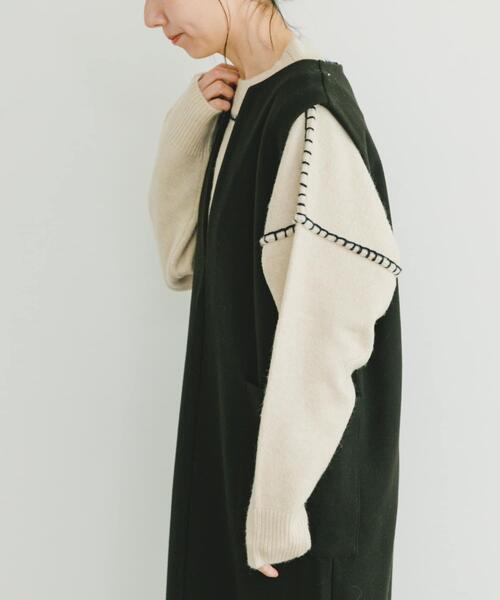 ITEMS URBANRESEARCH(アイテムズ アーバンリサーチ)の「ステッチクルーネックニット(ニット/セーター・レディース・ブラウン/ピンク/ブルー/オフホワイト・FREE)」の6枚目の写真