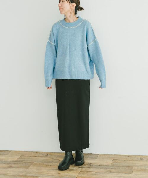 ITEMS URBANRESEARCH(アイテムズ アーバンリサーチ)の「ステッチクルーネックニット(ニット/セーター・レディース・ブラウン/ピンク/ブルー/オフホワイト・FREE)」の17枚目の写真