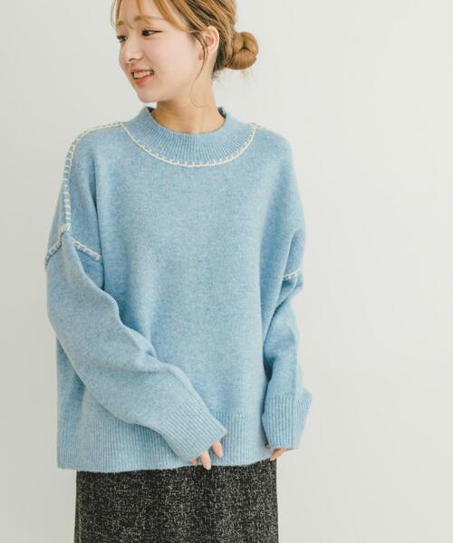 ITEMS URBANRESEARCH(アイテムズ アーバンリサーチ)の「ステッチクルーネックニット(ニット/セーター・レディース・ブラウン/ピンク/ブルー/オフホワイト・FREE)」の19枚目の写真