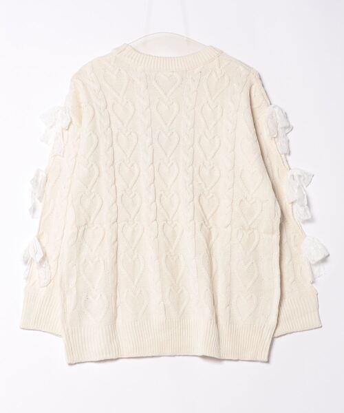 HOOK(フック)の「【HOOK】for girls 袖リボン付きハートケーブルニットプルオーバー(ニット/セーター・レディース・ブルー/オフホワイト・S/M)」の15枚目の写真