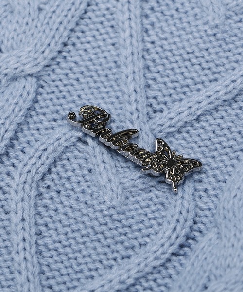 HOOK(フック)の「【HOOK】for girls 袖リボン付きハートケーブルニットプルオーバー(ニット/セーター・レディース・ブルー/オフホワイト・S/M)」の9枚目の写真