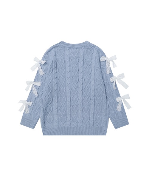 HOOK(フック)の「【HOOK】for girls 袖リボン付きハートケーブルニットプルオーバー(ニット/セーター・レディース・ブルー/オフホワイト・S/M)」の11枚目の写真