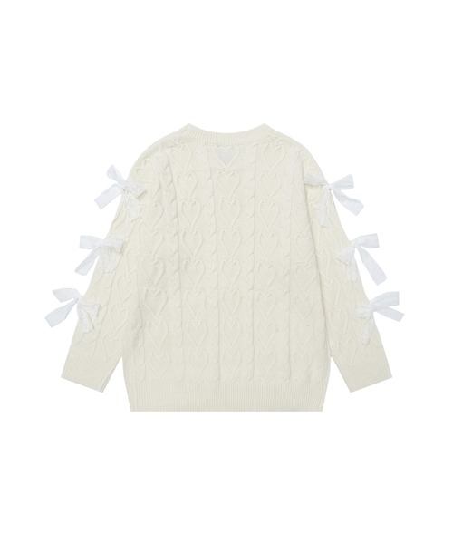 HOOK(フック)の「【HOOK】for girls 袖リボン付きハートケーブルニットプルオーバー(ニット/セーター・レディース・ブルー/オフホワイト・S/M)」の13枚目の写真