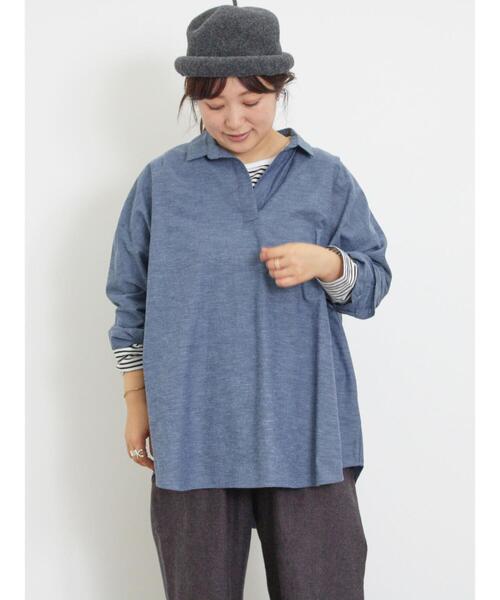 Samansa Mos2(サマンサ モスモス)の「後ろ釦スキッパーチュニック(シャツ/ブラウス・レディース・ブルー/グリーン/ベージュ/ブラック/オレンジ・F)」の13枚目の写真