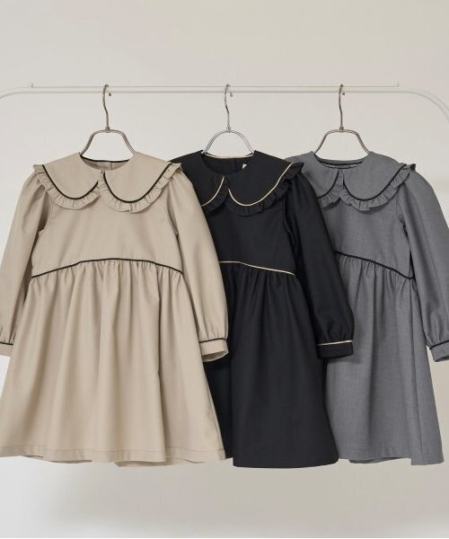 Lycee mine（リセマイン）の「【オケージョン】外せる衿付きワンピース（シャツワンピース・キッズ・ブラック/ライトベージュ/グレー・130cm/120cm/110cm/100cm）」の4枚目の写真