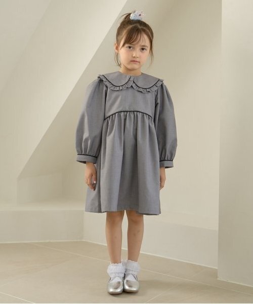 Lycee mine（リセマイン）の「【オケージョン】外せる衿付きワンピース（シャツワンピース・キッズ・ブラック/ライトベージュ/グレー・130cm/120cm/110cm/100cm）」の18枚目の写真