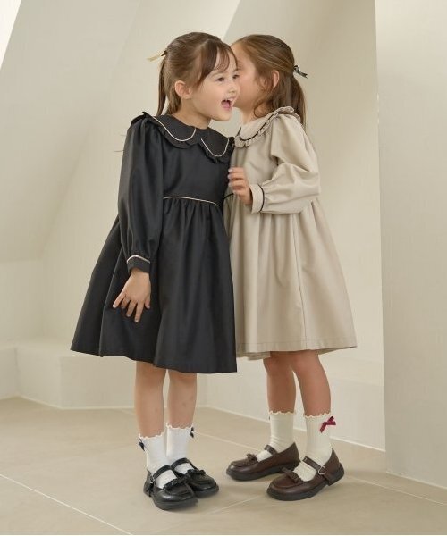 Lycee mine（リセマイン）の「【オケージョン】外せる衿付きワンピース（シャツワンピース・キッズ・ブラック/ライトベージュ/グレー・130cm/120cm/110cm/100cm）」の21枚目の写真