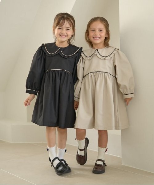 Lycee mine（リセマイン）の「【オケージョン】外せる衿付きワンピース（シャツワンピース・キッズ・ブラック/ライトベージュ/グレー・130cm/120cm/110cm/100cm）」の22枚目の写真