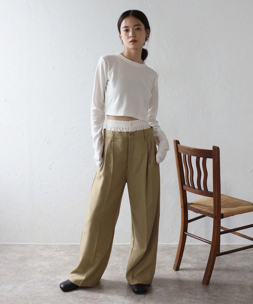 ENC（エンク）の「cropped crew neck pullover / クロップドクルーネックプルオーバー（Tシャツ/カットソー・レディース・チャコールグレー/オフホワイト/ブラック・FREE）」の4枚目の写真