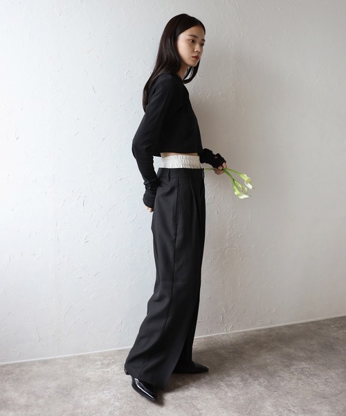 ENC（エンク）の「cropped crew neck pullover / クロップドクルーネックプルオーバー（Tシャツ/カットソー・レディース・チャコールグレー/オフホワイト/ブラック・FREE）」の16枚目の写真