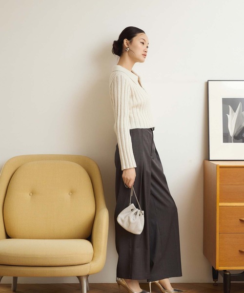 Edit Sheen(エディットシーン)の「タックトラウザーパンツ(その他パンツ・レディース・アイボリー/チャコールグレー・M/S)」の4枚目の写真