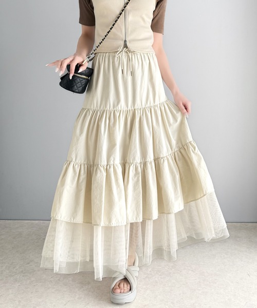 classicalelf(クラシカルエルフ)の「大人の愛されスカート。ナイロンチュールティアード ロングスカート (サイドラインあり・なしの2タイプ)(スカート・レディース・ホワイト系その他/ブラック×ホワイト/アイボリー/ブラック・X-LARGE/SMALL/MEDIUM/LARGE)」の17枚目の写真
