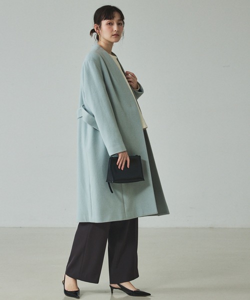 qualite（カリテ）の「ショートビーバーコート/ガウンコート/ウールコート/冬服/オフィスカジュアル/コーディガン/オケージョン（チェスターコート・レディース・セージグリーン/チャコールグレー・36/38）」の8枚目の写真