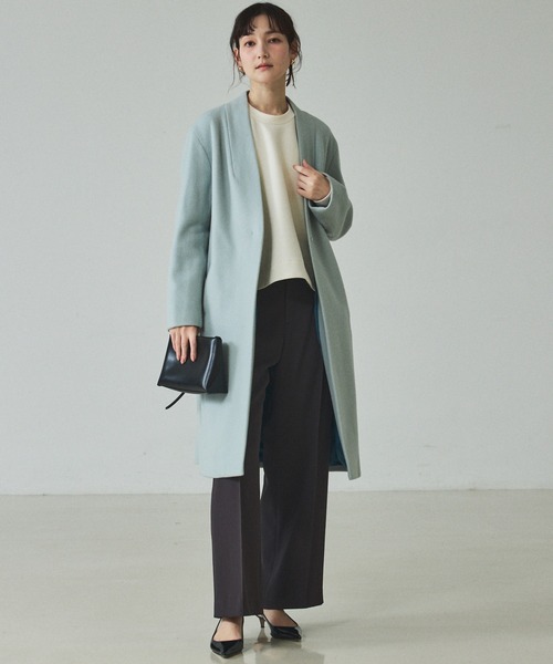 qualite（カリテ）の「ショートビーバーコート/ガウンコート/ウールコート/冬服/オフィスカジュアル/コーディガン/オケージョン（チェスターコート・レディース・セージグリーン/チャコールグレー・36/38）」の9枚目の写真