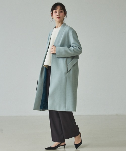 qualite（カリテ）の「ショートビーバーコート/ガウンコート/ウールコート/冬服/オフィスカジュアル/コーディガン/オケージョン（チェスターコート・レディース・セージグリーン/チャコールグレー・36/38）」の10枚目の写真