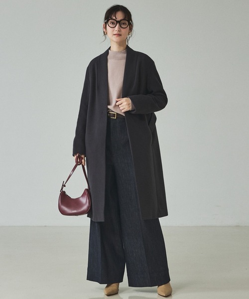 qualite（カリテ）の「ショートビーバーコート/ガウンコート/ウールコート/冬服/オフィスカジュアル/コーディガン/オケージョン（チェスターコート・レディース・セージグリーン/チャコールグレー・36/38）」の5枚目の写真