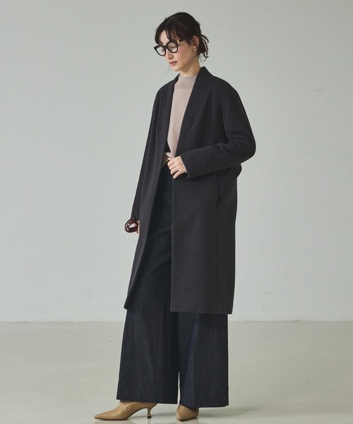 qualite（カリテ）の「ショートビーバーコート/ガウンコート/ウールコート/冬服/オフィスカジュアル/コーディガン/オケージョン（チェスターコート・レディース・セージグリーン/チャコールグレー・36/38）」の6枚目の写真